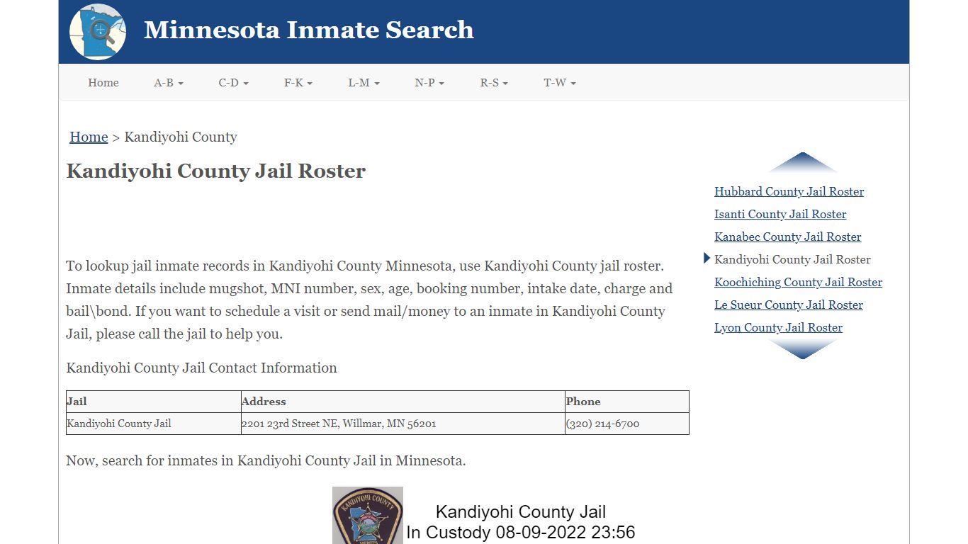 Kandiyohi County Jail Roster - Minnesota Inmate Search